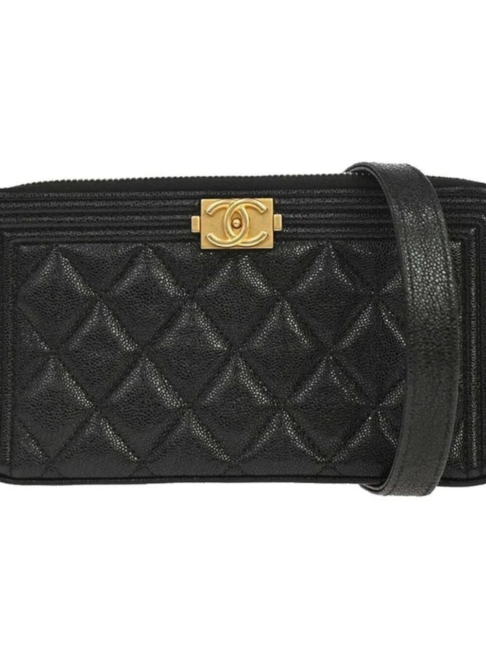 Boy Chanel Black Calfskin Double Zip Chain WOC Shoulder Bag 189024
